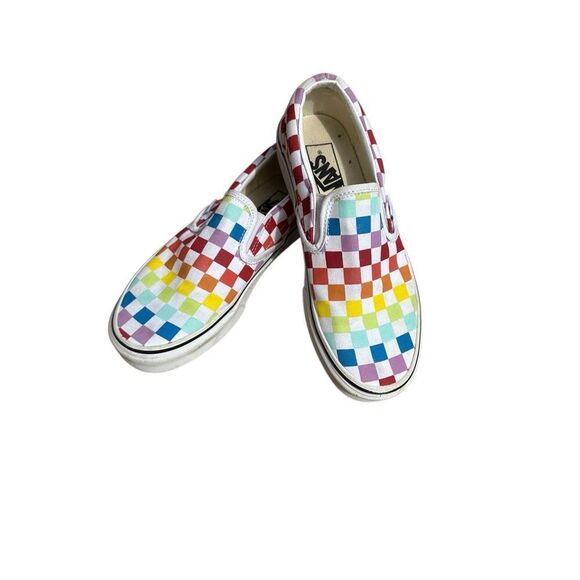 Vans Off The Wall Classic Checkerboard Red Yellow Blue Slip On Skate Shoes  Size - Picture 1 of 10
